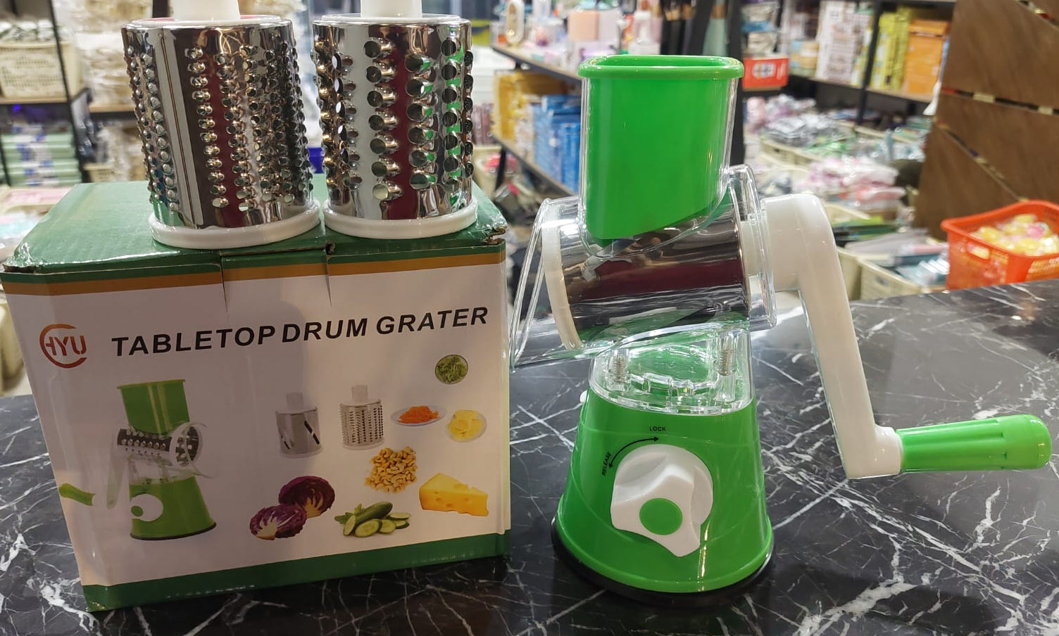 TableTop Drum Grater | Manual Vegetable Cutter Slicer & Grater | Multi-Functional Kitchen Gadget ( Random Color )